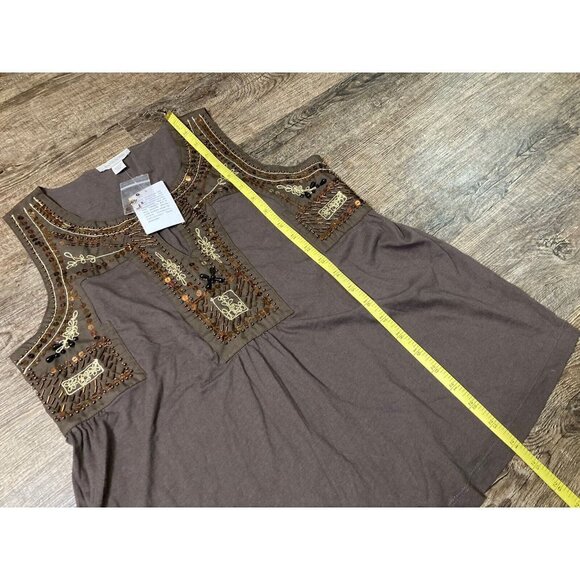 Boston Proper Womens Brown Beaded Sequin Embellished Tank Top Blouse Size Small - Picture 4 of 7
